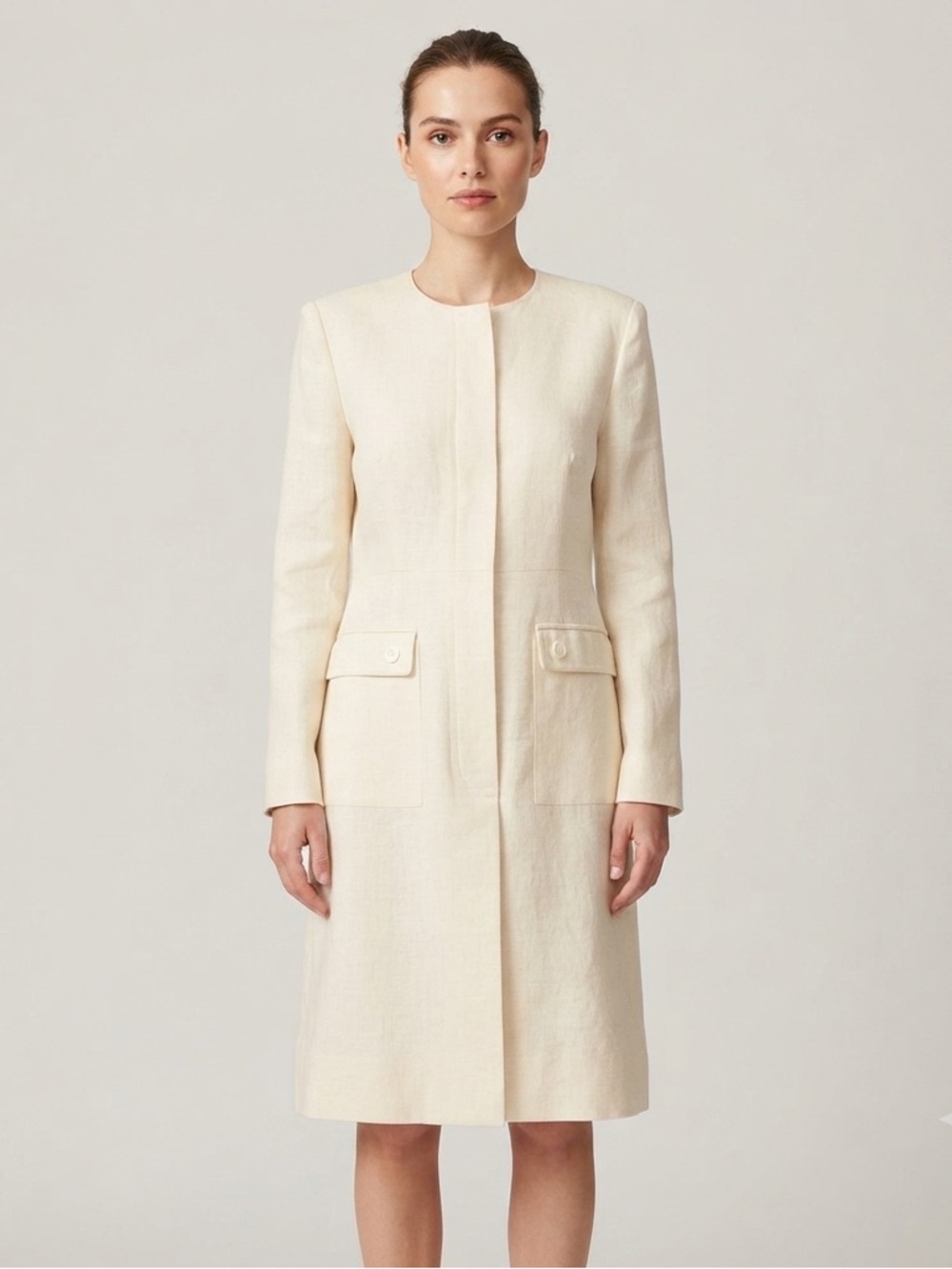 William Pearson NWT 100% Linen Sheath Dress Ivory Hidden Placket USA 8 Workwear